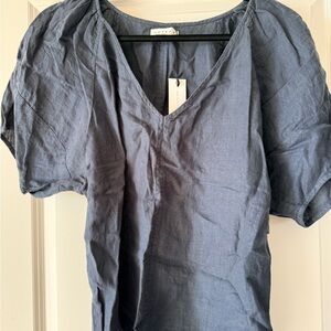 Velvet Blue Linen Blouse